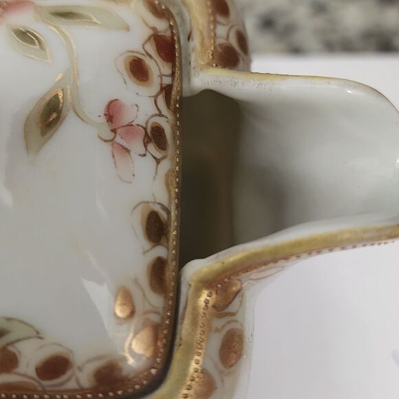 Nipon Morimura Bros Hand Painted Square Creamer w Lid Floral Gold Trim Rare Vtg - Picture 3 of 16
